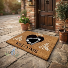 Tapis de bienvenue à motifs de cœurs 40 x 60 cm | Tapis antidérapant et résistant | Matériau flexible et recyclable | Idéal pour