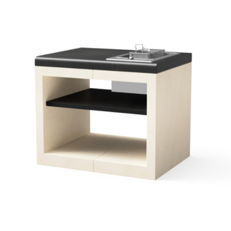 Kitaway 84×63×71 cm Einbau-Grillmodul mit Fritteuse | Weiß/Schwarzer Sockel für Gartengrill