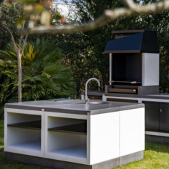 Módulo de bancada para churrasco embutido Kitaway 84×63×81 cm | Base branca/cinza para churrasco de jardim externo