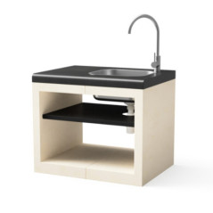 Kitaway Module de comptoir encastrable pour barbecue avec évier 84×63×71 cm | Base blanche/noire pour barbecue de jardin