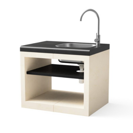 Kitaway 84×63×71 cm Einbau-Grillmodul mit Spüle | Weiß/Schwarzer Sockel für Gartengrill