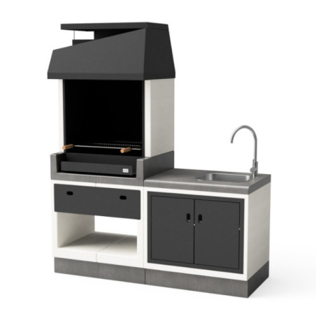 Kit barbecue encastrable + évier 168 x 63 x 206 cm | Barbecue en béton pour jardin extérieur