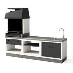 Einbaugrill-Set + Spülbeckenmodul + Arbeitsplatten-Set 252x63x206 cm | Betongrill für den Garten