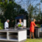 Kit de churrasqueira embutida + módulo de pia + bancada Kitaway 252x63x206 cm | Churrasqueira de concreto para jardim externo