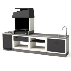 Einbau-Grillpaket + Spülbeckenmodul + Gaskochfeldmodul + Kitaway-Arbeitsplatte 313 x 63 x 206 cm | Grill