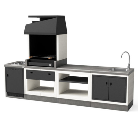 Kit barbecue da incasso + modulo lavello + modulo piano cottura a gas + piano di lavoro Kitaway 313x63x206 cm | BBQ