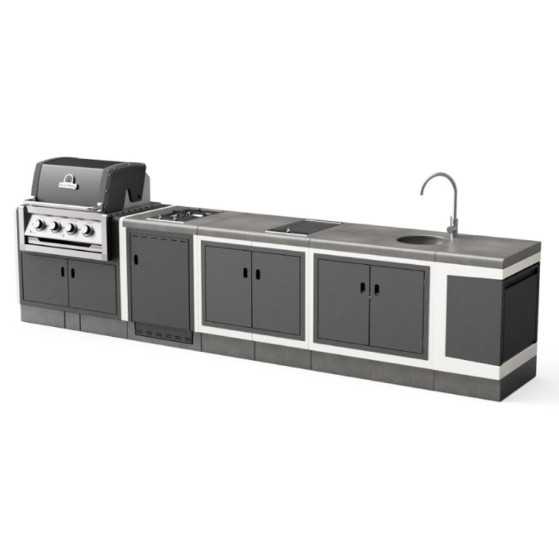 Kit barbecue intégré + module évier + module plaque de cuisson gaz + module plaque de cuisson vitrocéramique (355 x 63 x 119 cm)