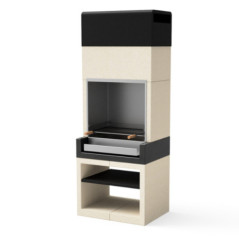 Barbecue da incasso Kitaway 84x63x223 cm con griglia in acciaio inox 68,5x42 cm | Barbecue in cemento bianco e nero con cassetto