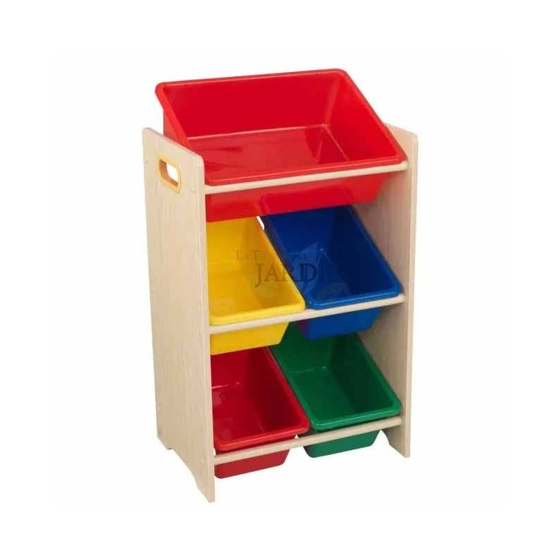necesidad cebra melocotón Estantería para almacenar juguetes con 5 cubos. Colores primarios y natural