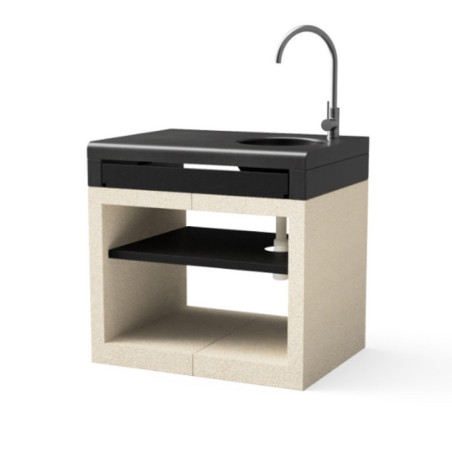 Kitaway 84×63×81 cm Built-in Barbecue Countertop Module with Sink | White/Black Base for Garden Barbecue