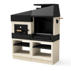 Kit de churrasqueira e forno embutidos Kitaway Otte 168x63x206 cm | Churrasqueira com grelha estilo argentino, preto e branco