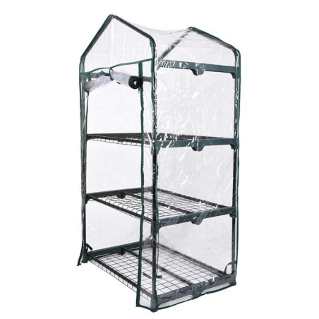Serre de terrasse 128 x 69 x 49 cm | Mini serre avec housse et fermeture éclair | 3 étagères pour plantes