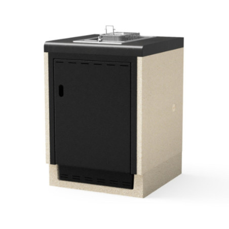 Kitaway 61×63×85 cm Einbau-Grillmodul mit Fritteuse | Weiß/Schwarzer Sockel für Gartengrill