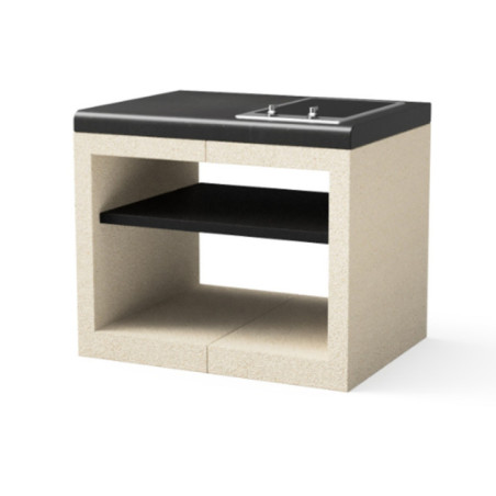 Kitaway Módulo de bancada para churrasqueira embutida 84×63×71 cm com placa vitrocerâmica | Base branca/cinza para churrasqueira