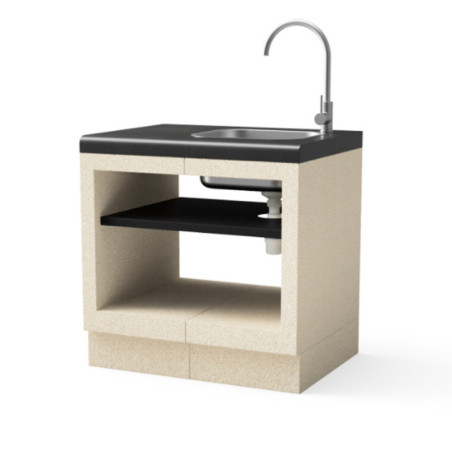 Modulo Bancada con Fregadero para Barbacoa de Obra Kitaway 84×63×85 cm | Base Blanca/Negra para Barbacoa de Jardín Exterior