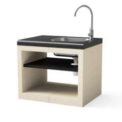 Kitaway 84×63×71 cm Built-in Barbecue Countertop Module with Sink | White/Black Base for Outdoor Garden Barbecue