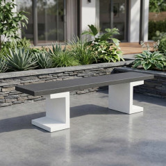 Banco de jardim em concreto e aço, 180 x 40 x 46 cm | Banco de exterior com design moderno | Ideal para jardins, terraços e páti