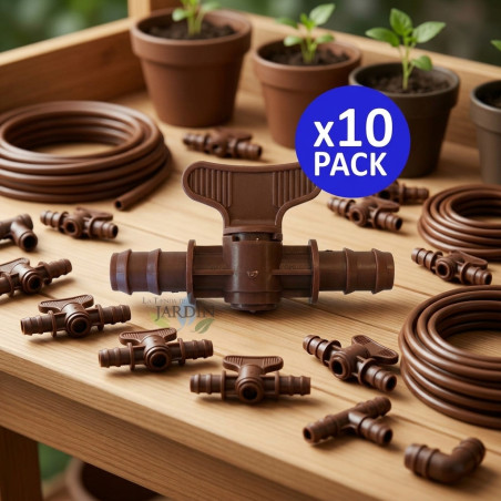 Lot de 10 Vanne Commutation d'Irrigation, Robinet d'arrosage goutte à goutte 16mm, valve 16 mm, marron