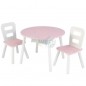 Juego de mesa redonda y 2 sillas de madera. Color Rosa y blanco