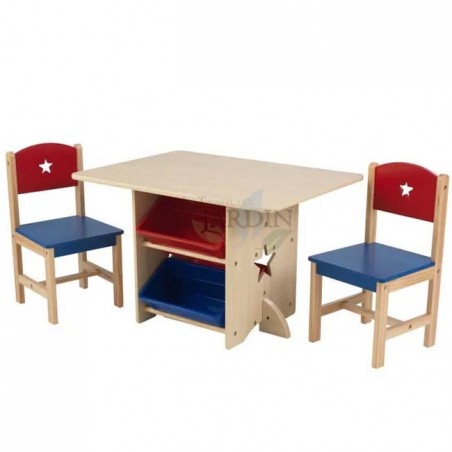 Ensemble table et 2 chaises étoiles en bois