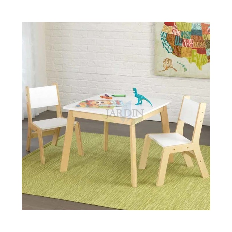 Ensemble moderne de table et 2 chaises en bois. 