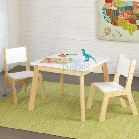 Ensemble moderne de table et 2 chaises en bois. 