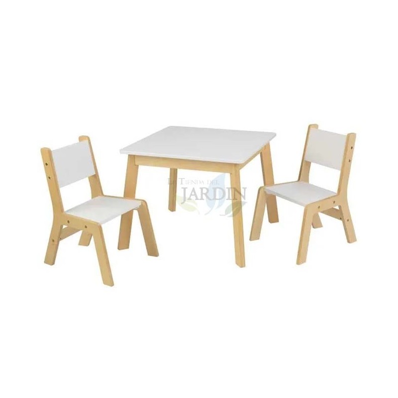 Juego moderno de mesa y 2 sillas de madera. Color Blanco
