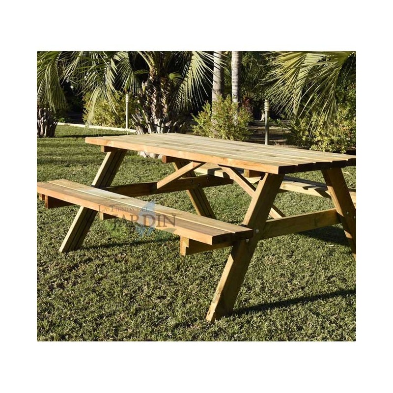 Mesa de piquenique de madeira para exterior 177x152x71 cm, com dois bancos dobráveis, capacidade para 6 a 8 adultos Mesa de piquenique de madeira para exterior 177x152x71 cm, com dois bancos dobráveis, capacidade para 6 a 8 adultos