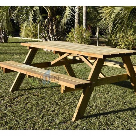Mesa Picnic exterior madera 177x152x71 cm con bancos abatibles