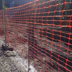 Malla de señalización obras 1 x 50 m, cuadros 4x10 cm, visibilidad alta para seguridad en obras