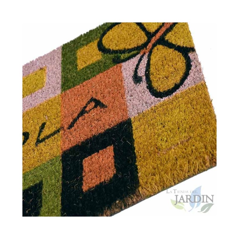 Capacho 40x60 cm hello joyful, fibra de coco natural, fácil de lavar e resistente às intempéries Capacho 40x60 cm hello joyful, fibra de coco natural, fácil de lavar e resistente às intempéries