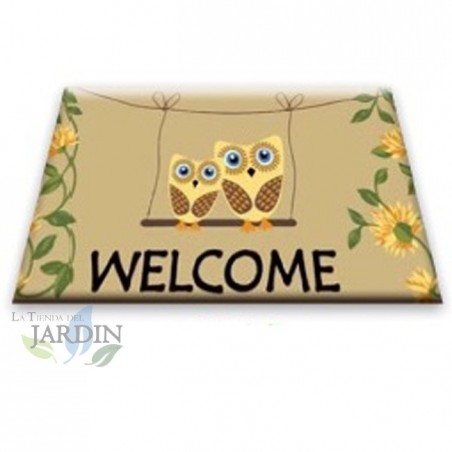 Zerbino 40x60 cm benvenuto coppia gufi