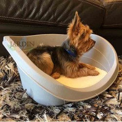 Cama de plástico cinza para animais de estimação | Fácil de limpar e com isolamento térmico | Com colchão acolchoado 49x34x19 cm