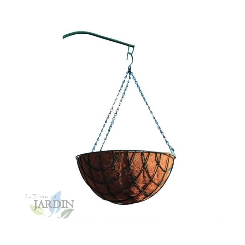 Pot de fleurs suspendu panier plantes coco avec chaîne 30 litres de volume 35 cm diamètre, marron