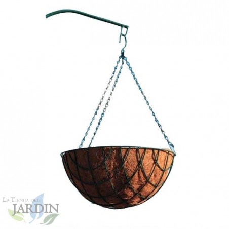 Vaso per Fiori Sospeso con Cestino in Cocco per Piante con Catena, 35 litri di volume, diametro 35 cm, marrone