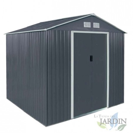 Abri de jardin en métal gris, Cabane de Jardin 8,84 m2, 319x277x202 cm