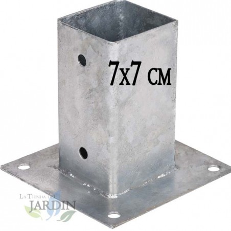 Base para Poste 7x7 cm Zincada Acero Anclaje Suelo | Soporte para Postes de Madera cuadrados | Base 15x15 cm