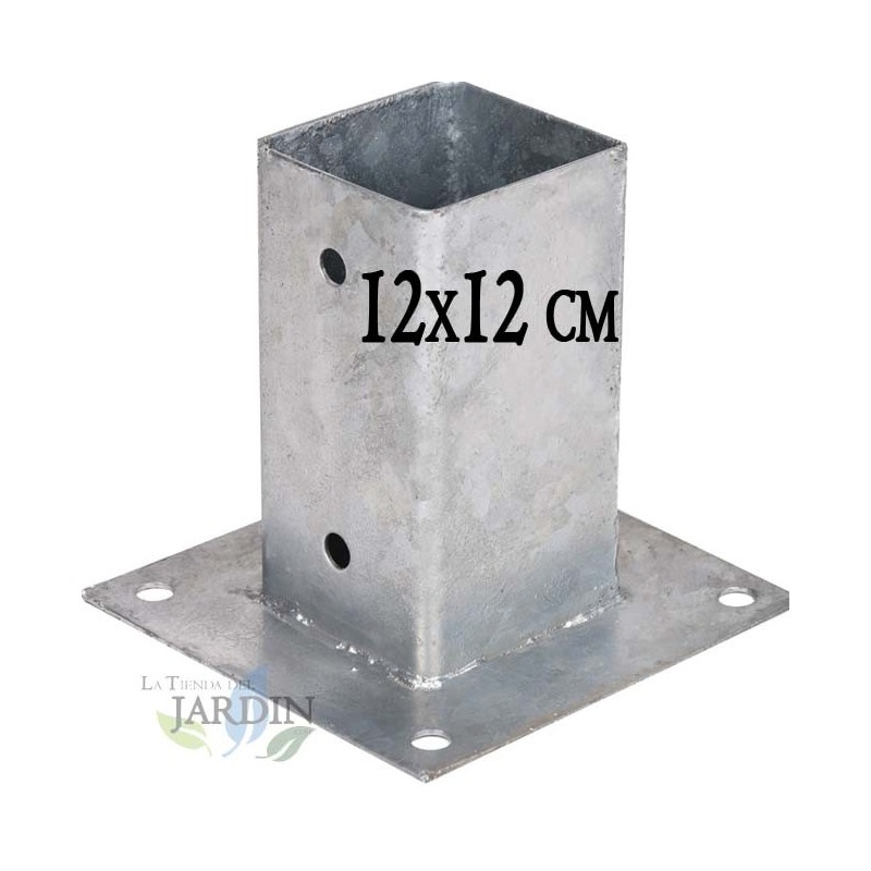 Metallischer quadratischer Anker 12x12 cm, Basis 17,5x17,5 cm. Ideal für Holzpfosten. Metallischer quadratischer Anker 12x12 cm, Basis 17,5x17,5 cm. Ideal für Holzpfosten.