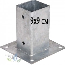 Ancrage métallique carré 9x9 cm, base 15x15 cm Support d'ancrage à Visser pour Poteau pour Béton, Clôtures, Gazebos