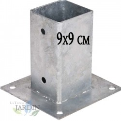 Metallischer quadratischer Anker 9x9 cm, Basis 15x15 cm. Ideal für Holzpfosten.