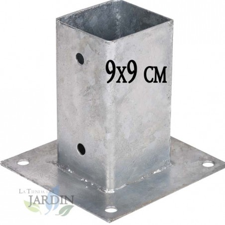 Ancrage métallique carré 9x9 cm, base 15x15 cm Support d'ancrage à Visser pour Poteau pour Béton, Clôtures, Gazebos