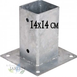 Ancrage métallique carré 14x14 cm, base 20x20 cm Support d'ancrage à Visser pour Poteau pour Béton, Clôtures, Gazebos