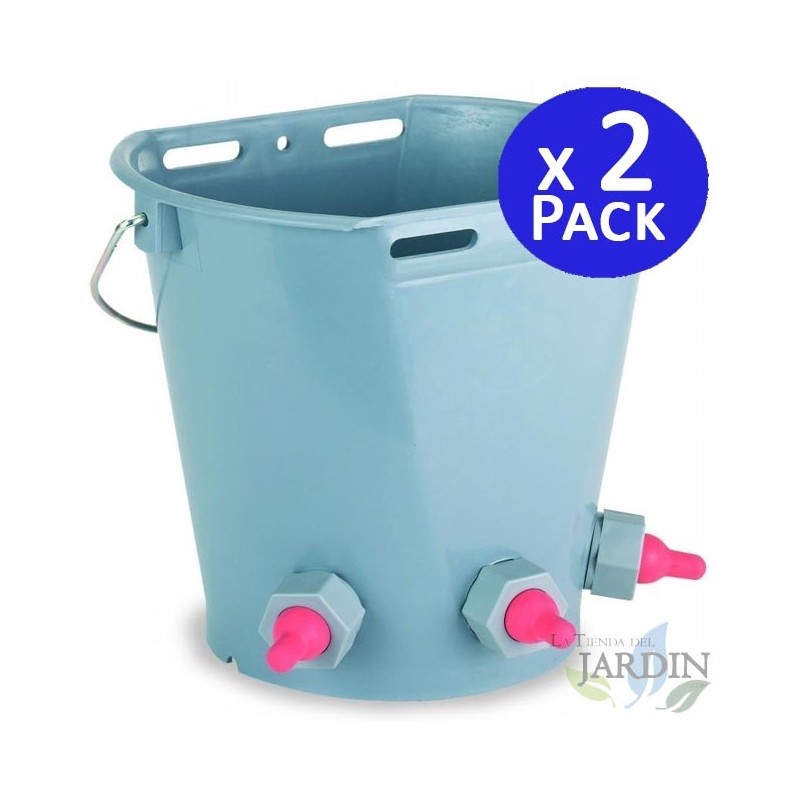 Lot de 2 Seau de 8 litres pour agneaux et veaux avec 3 tétines, Alimentation efficace pour les agneaux et les veaux