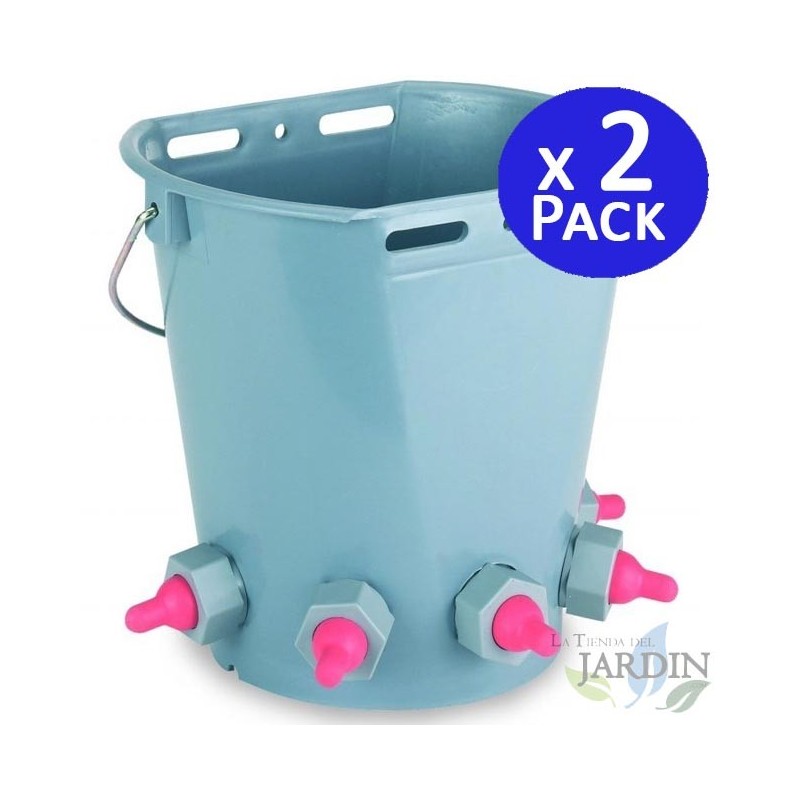 Lot de 2 Seau de 8 litres pour agneaux et veaux avec 5 tétines, Alimentation efficace pour les agneaux et les veaux