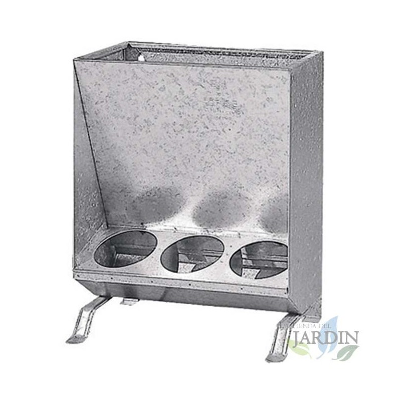 Tolva galvanizada para cerdos y lechones, dispensador alimentos 3 huecos, 15 Kg 44x21x53 cm