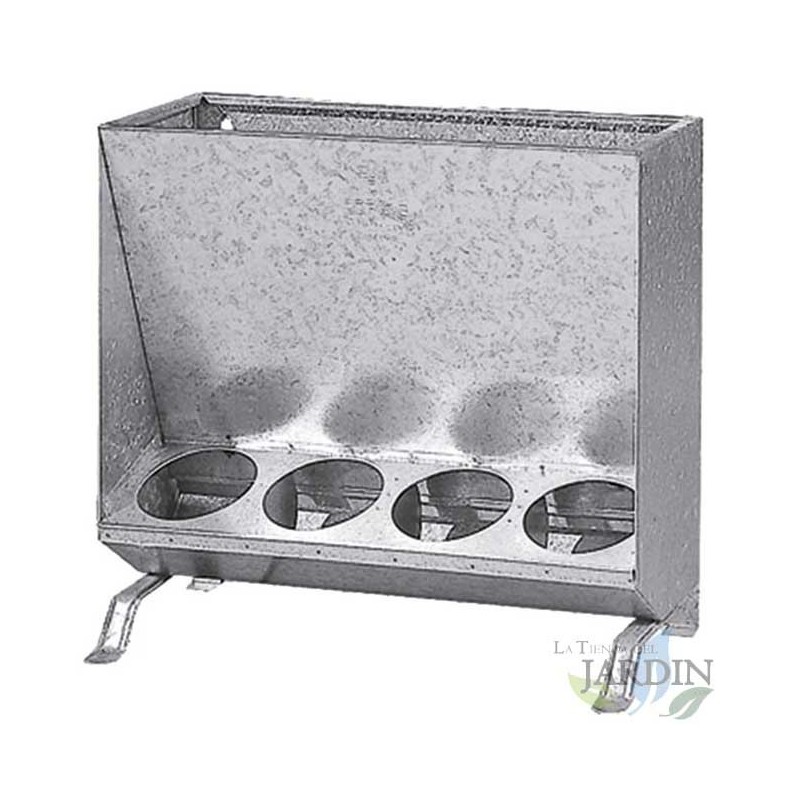 Tolva galvanizada para cerdos y lechones, dispensador alimentos 4 huecos, 20 Kg 57x21x53 cm