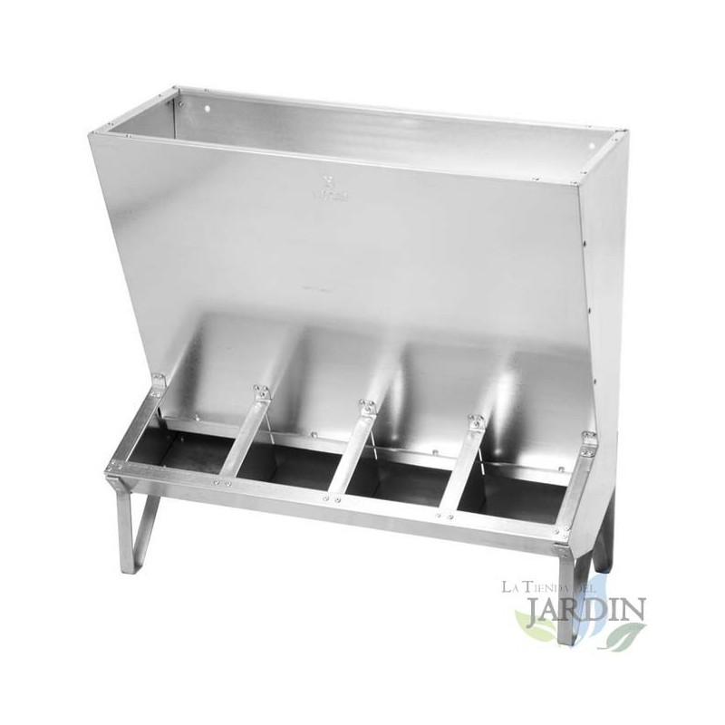 Tremonha galvanizada para suínos, dispensador de ração com 4 compartimentos, 100 kg, 96 x 40 x 85 cm Tremonha galvanizada para suínos, dispensador de ração com 4 compartimentos, 100 kg, 96 x 40 x 85 cm