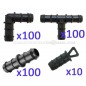 Set di Irrigazione a Goccia 16 mm: 100 Te + 100 Gomito + 100 Connettori+ 10 Tappo, Nero