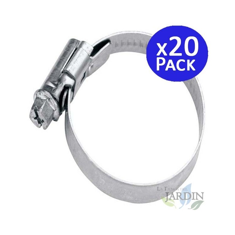 Pacote com 20 braçadeiras metálicas ajustáveis para tubos de 25 a 40 mm, ideais para sistemas de encanamento e irrigação. Pacote com 20 braçadeiras metálicas ajustáveis para tubos de 25 a 40 mm, ideais para sistemas de encanamento e irrigação.
