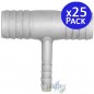 Pacote com 25 tês reduzidos de 10 mm a 7 mm para tubos flexíveis, ideais para conexões em sistemas de irrigação e água.